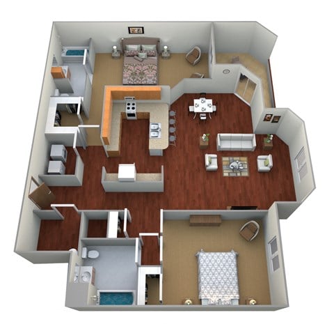 Floor plan for 2 beds, 2 baths, 1350 sqft